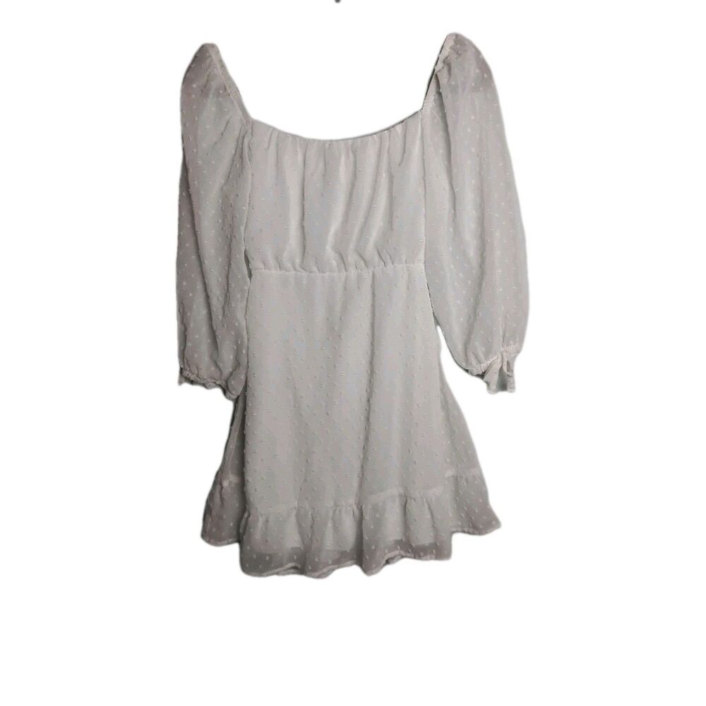 Speechless Womans White Dress Sheer Balloon Sleeve Swiss Dot Key Hole Back Small